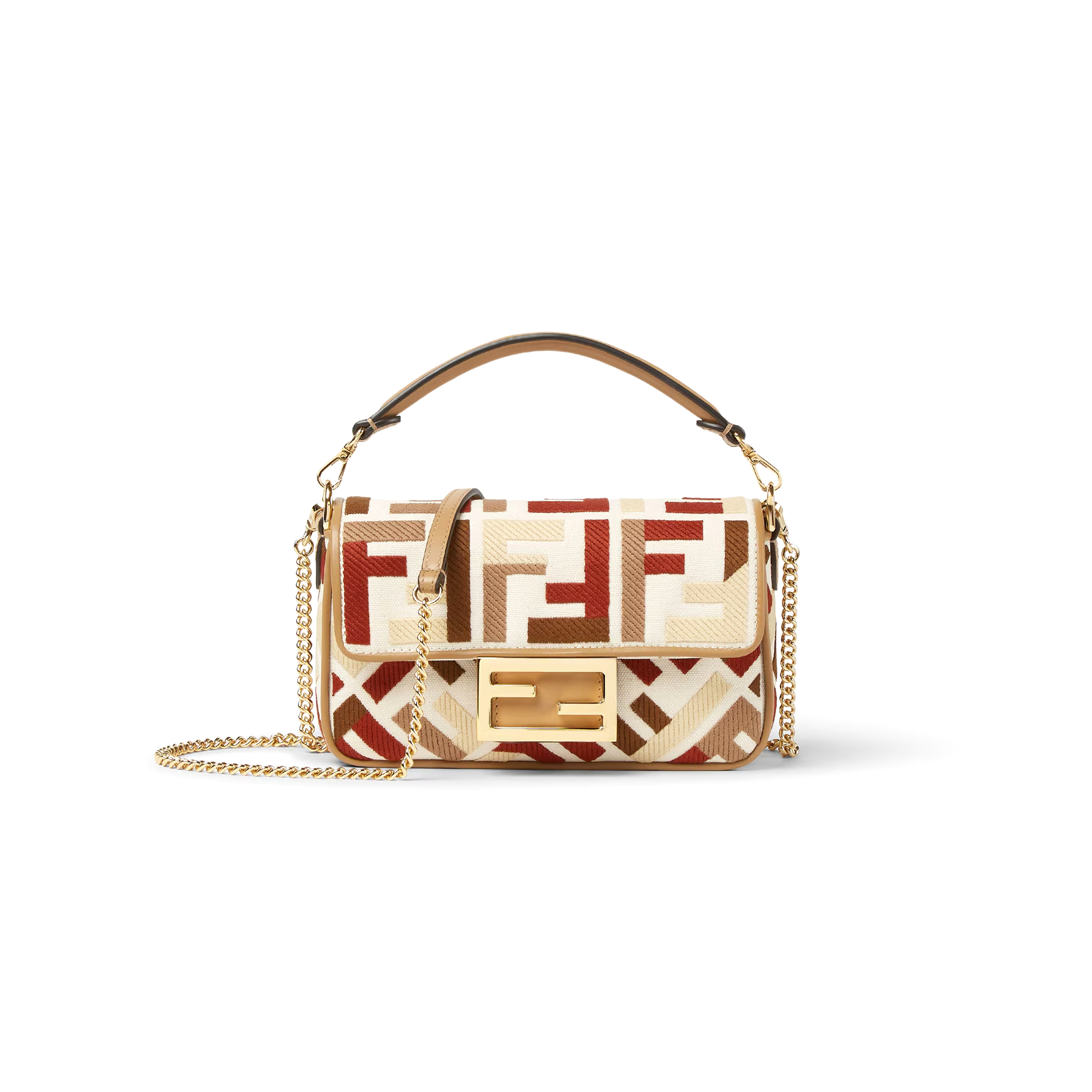 FENDI BAGUETTE MINI CANVAS BAG WITH MULTICOLOUR FF EMBROIDERY 8BS017AYDFF1TVK (20*13*5cm)